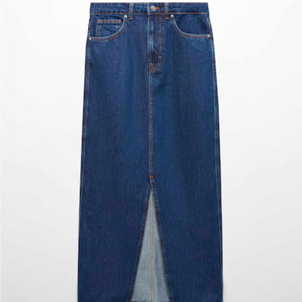 NWT MANGO | SZ S | MAXI Boho Y2K High Waist Long Denim Blue Medium Wash Skirt - Picture 7 of 8